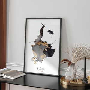 Rochester Map Schwarz & Gold Wand Kunst | New York | USA | Vereinigte Staaten von Amerika [EV]