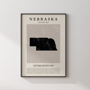 Abstrakte Nebraska Karte Vintage Wand Kunst Druck US Zustand | Vereinigte Staaten von Amerika | USA Reise Poster