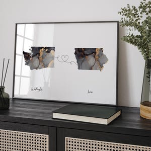 Kaart van Washington en Iowa zwart en goud reizen muurkunst print | Washington | Cadeau voor op reis verhuizen
