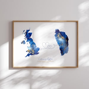 Großbritanien und Dominica Map Blue & Gold Travel Wall Art Print | Vereinigtes Königreich | Reisen Umzug Geschenk