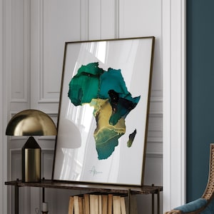 Africa Map Emerald Green and Gold Wall Art Print