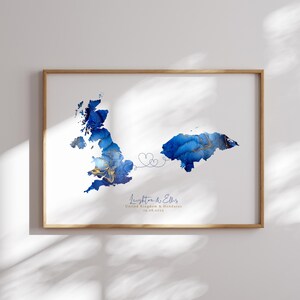 Großbritannien und Honduras Map Blue & Gold Travel Wall Art Print | Vereinigtes Königreich | Reisen Umzug Geschenk