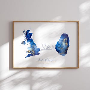 Großbritannien und St. Vincent Map Blue & Gold Travel Wall Art Print | Vereinigtes Königreich | Reisen Umzug Geschenk