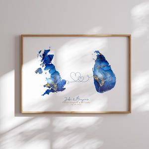 Großbritannien und Sri Lanka Map Blue & Gold Travel Wall Art Print | Vereinigtes Königreich | Reisen Umzug Geschenk