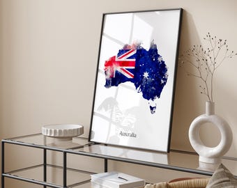 Australia Watercolour Flag Map Wall Art Print | Australia Travel Poster