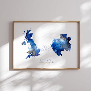 Großbritannien und Gabun Map Blue & Gold Travel Wall Art Print | Vereinigtes Königreich | Reisen Umzug Geschenk