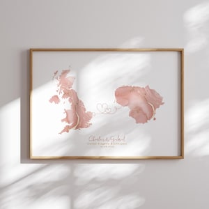 Großbritanien und Litauen Karte Pink & Gold Reise Wand Kunst Druck | Vereinigtes Königreich | Reisen Umzug Geschenk