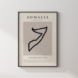 Abstracte kaart Somalië vintage muurkunst print Picasso + Matisse geïnspireerde reisposter OE