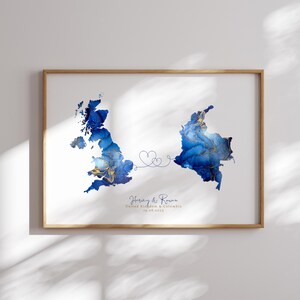 Großbritannien und Kolumbien Karte Blau & Gold Reise Wand Kunst Druck | Vereinigtes Königreich | Reisen Umzug Geschenk