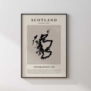 Abstrakte Schottland Karte Vintage Wand Kunst Druck Picasso & Matisse Inspiriert Reise Poster Outline Edition