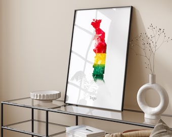 Togo Watercolour Flag Map Wall Art Print | Togo Travel Poster