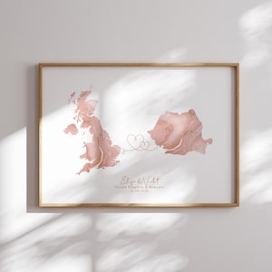 Großbritanien und Rumänien Karte Pink & Gold Reise Wand Kunst Druck | Vereinigtes Königreich | Reisen Umzug Geschenk