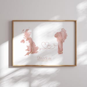 Großbritannien und Benin Karte Pink & Gold Travel Wall Art Print | Vereinigtes Königreich | Reisen Umzug Geschenk