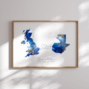 Großbritannien und Guatemala Karte Blau & Gold Reise Wand Kunst Druck | Vereinigtes Königreich | Reisen Umzug Geschenk