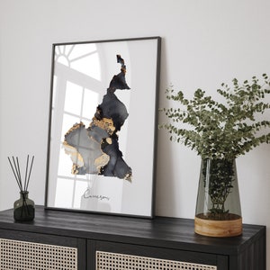 Kamerun Map Schwarz & Gold Wand Kunst [EV]