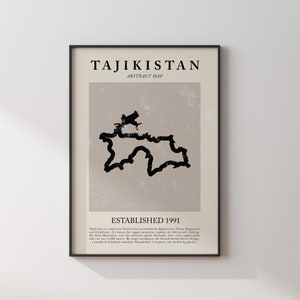 Abstrakte Tadschikistan Karte Vintage Wandkunst Druck Picasso + Matisse Inspiriert Reise Poster