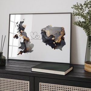 Großbritannien und Polen Karte Black & Gold Travel Wall Art Print | Vereinigtes Königreich | Großbritanien