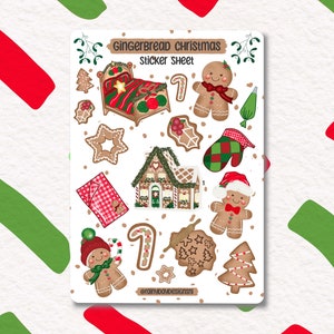 Gingerbread Christmas Sticker Sheet - Cute gingerbread biscuit, Christmas themed Journal Stickers