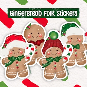 Gingerbread Folk Vinyl & Holographic Die Cut Stickers - Christmas stickers for bottles, books etc