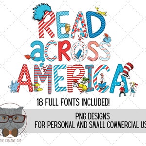 Paquete de fuentes PNG del alfabeto Read America, fuente de letras de lectura alfa, diseños de conjuntos de sublimación alfa PNG, fuente de cumpleaños de lectura