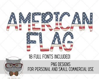 Vintage American Flag Alphabet PNG Font Bundle, Patriotic Alpha Font, America Alpha, Sublimation Alpha Set Designs PNG