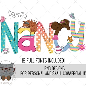 Pacote de fontes PNG do alfabeto extravagante, fonte fofa para festa do chá, fonte Nancy, conjunto alfa de sublimação PNG