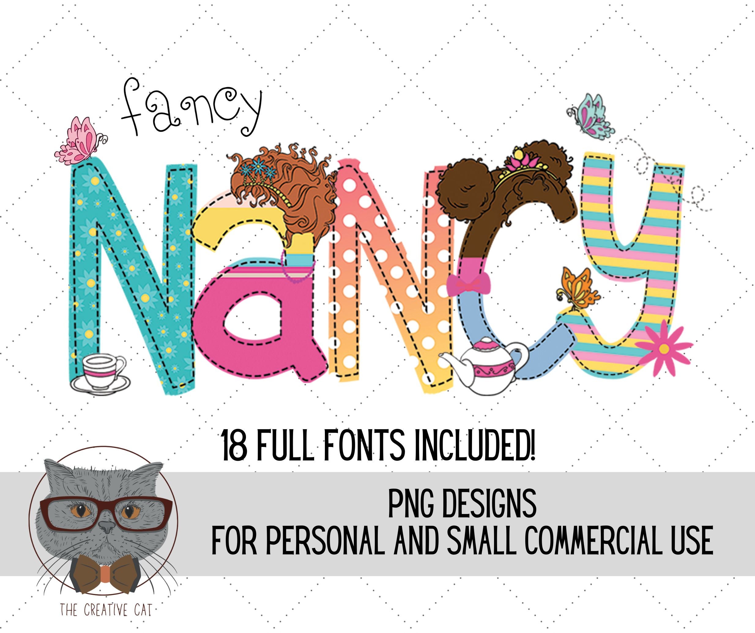 Fancy Alphabet PNG Font Bundle, Cute Tea Party Font, Nancy Font, Sublimation Alpha Set PNG