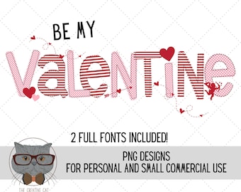 Faux Applique Valentine's Day Alphabet PNG Font Bundle, Valentine Sublimation Alpha Set Designs PNG