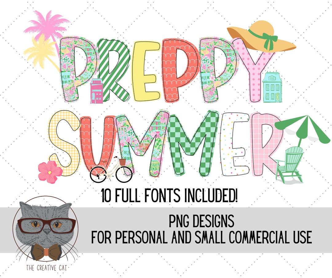 Preppy Summer Alphabet PNG Font Bundle, Coastal Alpha Font Sublimation ...