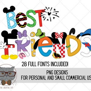 Pacchetto di font PNG dell'alfabeto Mouse Friends, font alfabetico delle lettere dei caratteri, design del set alfabetico di sublimazione PNG