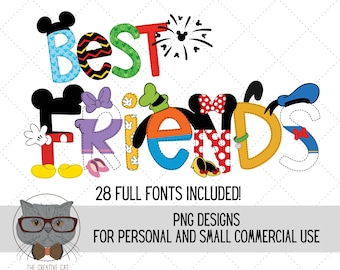 Mouse Friends Alphabet PNG Font Bundle, Character Letters Alpha Font, Sublimation Alpha Set Designs PNG