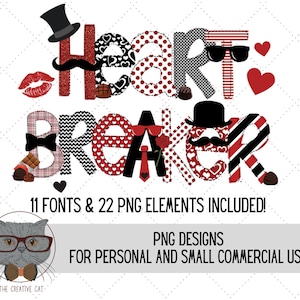 Valentinstag Alphabet PNG Schriftpaket, süße Heartbreaker Alpha Schrift, Sublimation Alpha Set Designs PNG