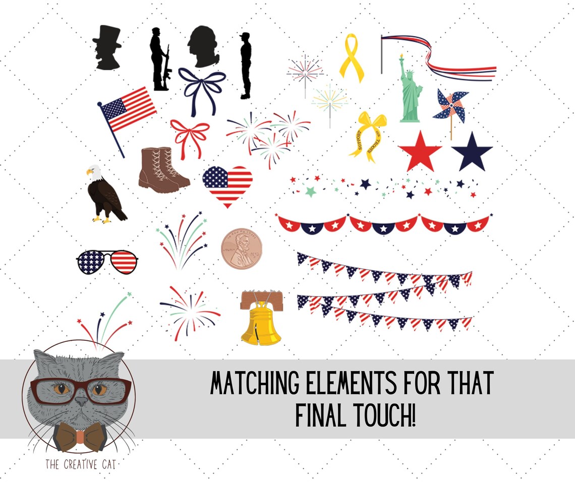 Patriotic Fourth of July Alphabet PNG Font Bundle, Cute 4th of July ...