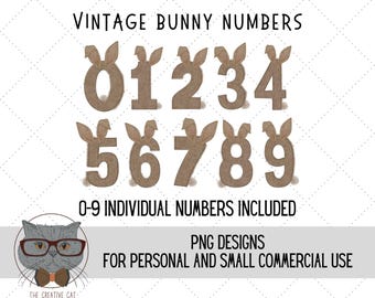 Vintage Easter Bunny Numbers PNG Font Bundle, Cute Rabbit Number Font, Easter Egg Alpha, Sublimation Alpha Set Designs PNG, Easter PNG