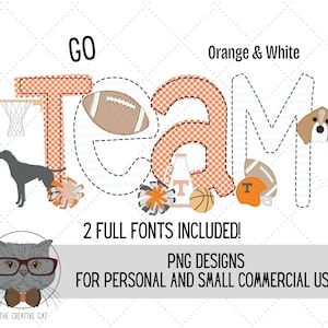 Oranje en witte nepappliqué voetbalalfabet PNG-lettertypebundel, Tennessee Football Alpha-lettertype sublimatie Alpha decorontwerpen, png