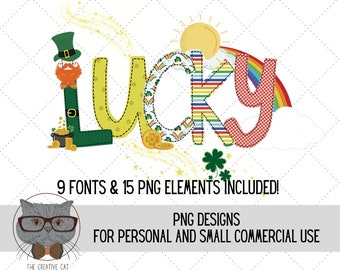 St Patrick's Day Lucky Rainbow Alphabet PNG Font Bundle, Cute Leprechaun Alpha Font, Sublimation Alpha Set Designs PNG