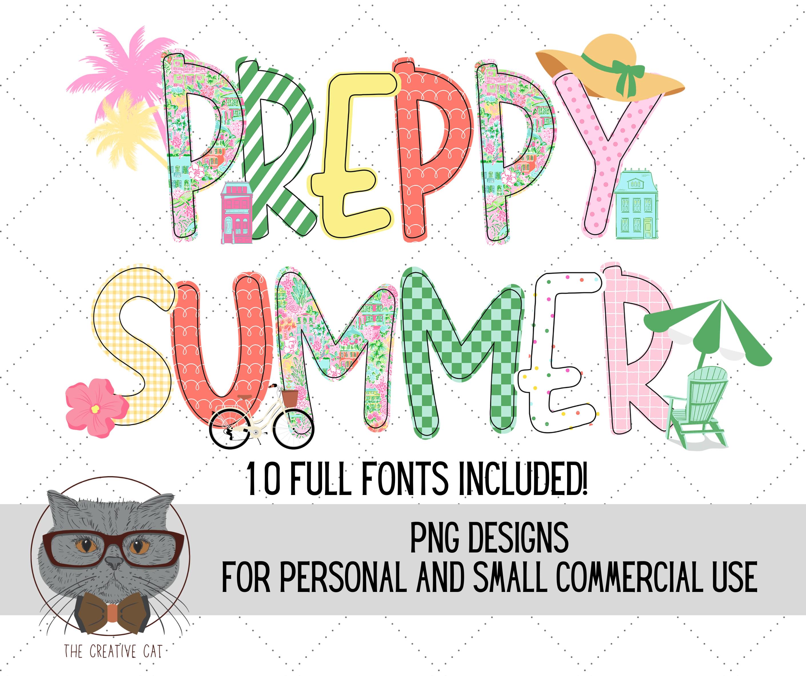 Preppy Summer Alphabet PNG Font Bundle, Preppy Letters Alpha Font ...