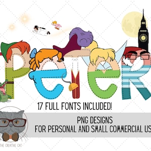 Never Grow Up Alphabet PNG polices Bundle, police alpha lettre Tink, sublimation alpha set designs PNG, police de vacances Neverland