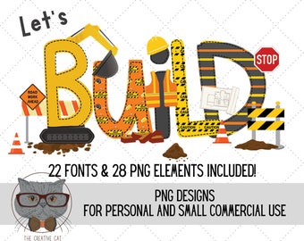 Construction Alphabet PNG Font Bundle, Builder Excavator Letters Alpha Font, Sublimation Alpha Set Designs PNG, Birthday Font