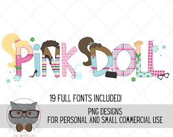 Pink Doll Alphabet PNG Font Bundle, Ken Letter Alpha Font, Sublimation Alpha Set Designs PNG, Come On Let's Go Font