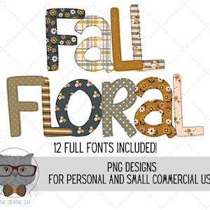 Fall Floral Boho Alphabet PNG Font Bundle, Cute Flower Alpha Font, Plaid Alpha, Sublimation Alpha Set Designs PNG