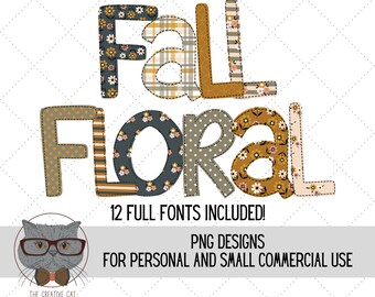 Fall Floral Boho Alphabet PNG Font Bundle, Cute Flower Alpha Font, Plaid Alpha, Sublimation Alpha Set Designs PNG
