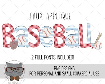 Faux Applique Baseball Alphabet PNG Font Bundle, Baseball Softball Letters Alpha Font, Sublimation Alpha Set Designs PNG, Ballpark Font