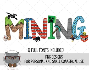 Mining Game Alphabet PNG Font Bundle, Video Game Alpha Font, Sublimation Alpha Set Designs PNG, Gaming Font