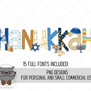 Ensemble de polices PNG de l'Alphabet Hanoucca, police Alpha lettres Hanoucca, sublimation Alpha décors PNG, police Happy Hanukkah
