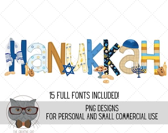 Hanukkah Alphabet PNG Font Bundle, Chanukah Letters Alpha Font, Sublimation Alpha Set Designs PNG, Happy Hanukkah Font