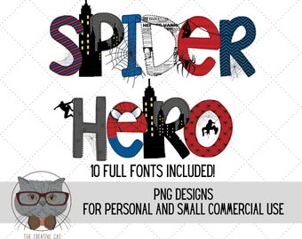 Spider Hero Alphabet PNG Font Bundle, Superhero Letters Alpha Font, Sublimation Alpha Set Designs PNG, Superhero Font