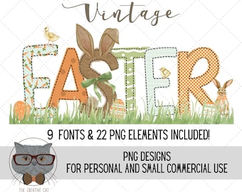 Vintage Easter Bunny Alphabet PNG Font Bundle, Cute Rabbit Alpha Font, Easter Egg Alpha, Sublimation Alpha Set Designs PNG, Easter PNG