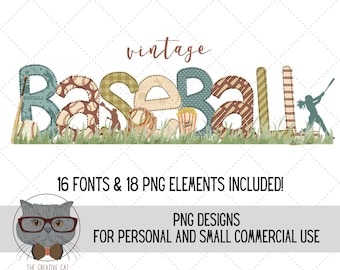 Vintage Baseball Alphabet PNG Font Bundle, Baseball Softball Letters Alpha Font, Sublimation Alpha Set Designs PNG, Ballpark Font
