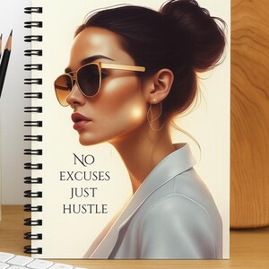 スタイリッシュなスパイラルノート - 言い訳はなし、ただ頑張る、女性のためのモチベーション日記、起業家へのギフト、学校用品、オフィスの必需品